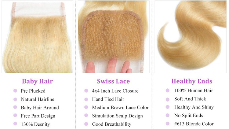 Cube Wig Brazilian Body Wave 613 Blonde Hair 4x4 Swiss Lace